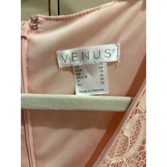 Venus Women Sz 12 Handkerchief Hem Lace Dress Pink V Neck Mini Length Lining - Picture 3 of 4